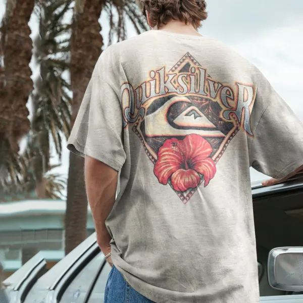 Camiseta De Surf Extragrande Con Estampado Retro Relajado
